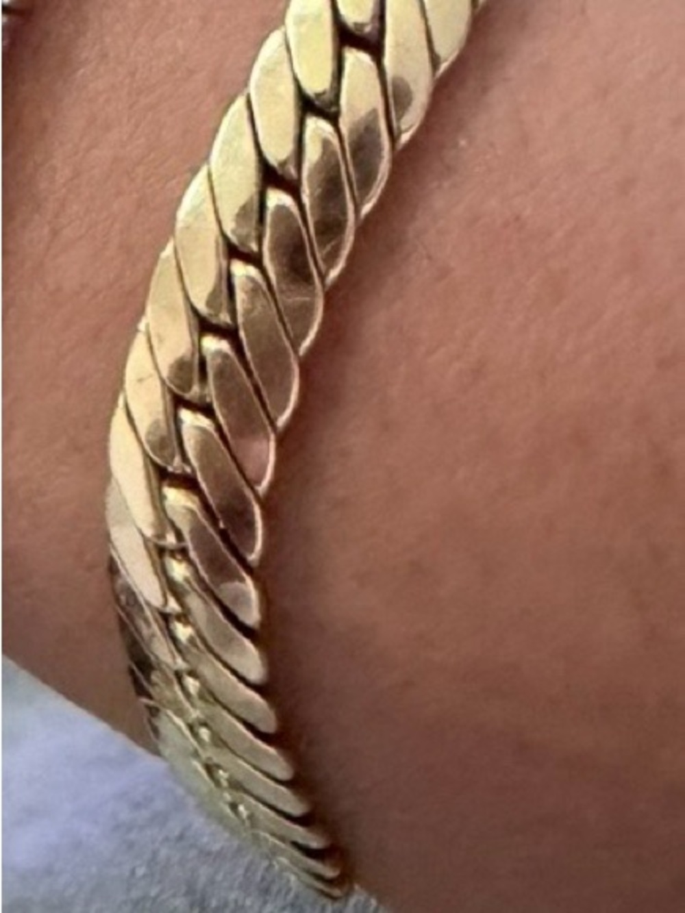 14K Solid Yellow Gold Flat Herringbone Chain Bracelet 7mm 7.5 Inch
